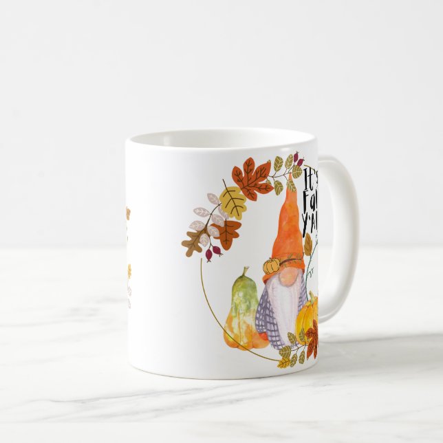 Gnome mug with pumpkins squash and fall leaves  kaffemugg (Framsida höger)