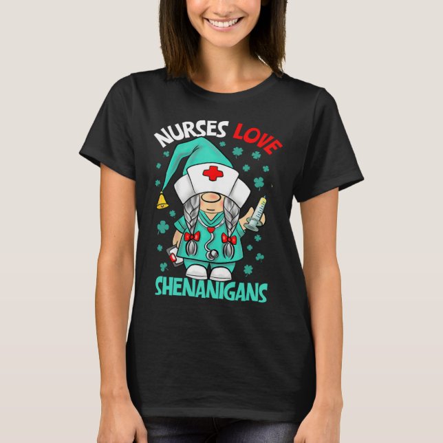 Gnome Nurses Love Shenanigans Nurse St Patricks Da T Shirt (Framsida)