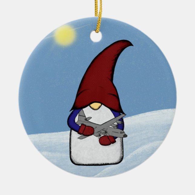 Gnome och C-130 Julgransprydnad Keramik (Framsidan)