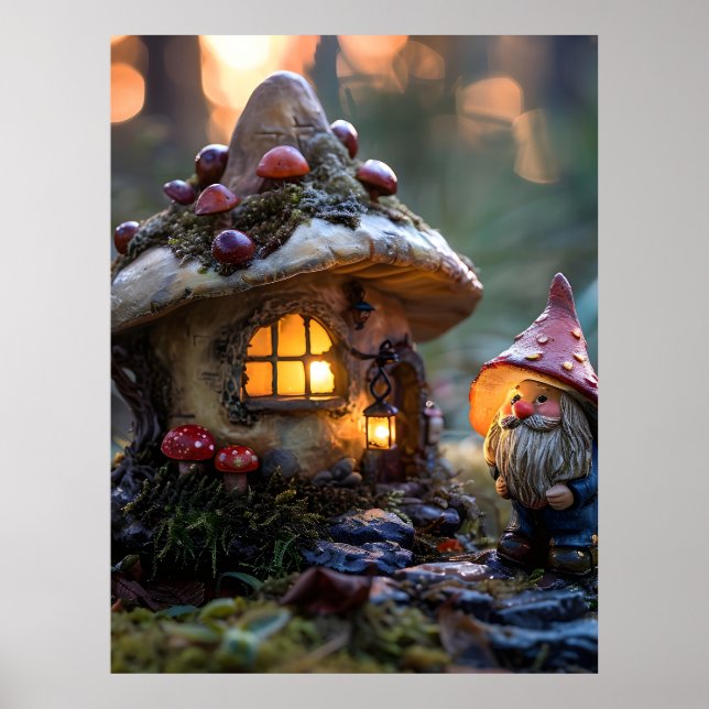 Gnome och ett svamphus, fantasydesign poster (Framsidan)