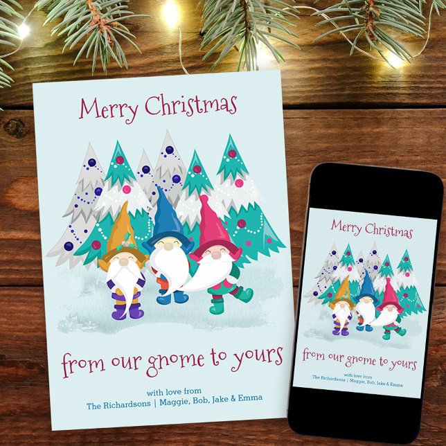 Gnome och Julgranar Funny Pun Julkort (Funny Gnome Christmas Card. Buy professionally printed or as a printable digital download.)
