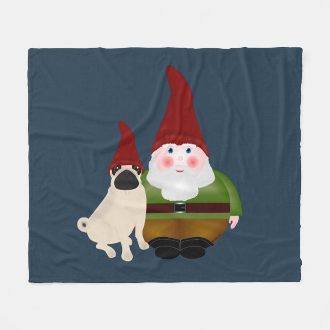 Gnome och Pug Fleece Blanket (Framsidan (Horisontell))