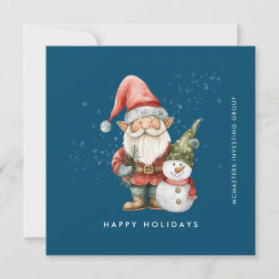 Gnome och Snögubbe Glad helg Business Flat Julkort