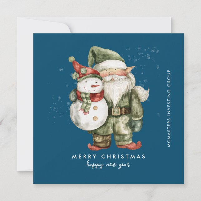 Gnome och Snögubbe God jul Business Flat Julkort (Framsida)