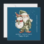 Gnome och Snögubbe God jul Business Flat Julkort<br><div class="desc">En gnom som är klädd i grönt står bredvid ett snögubbe i en röd ladugårdshatt och rödscarf. De är omgivna av en damm av vit snö som poppar på den mörk blått bakgrunden. Den minimalistiska estetiken skapas med ett enkelt God jul och Gott nytt år nedan. Affärsområdet namn går vinkelrätt...</div>
