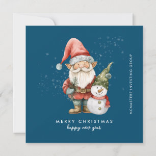 Gnome och Snögubbe God jul Business Flat Julkort