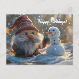 Gnome och Snögubbe i Winter Wonderland Helg Vykort