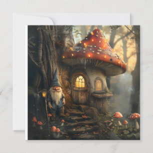 Gnome- och svamphusdesign inbjudningar
