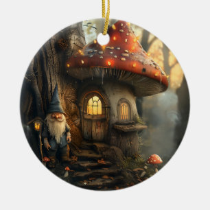 Gnome- och svamphusdesign julgransprydnad keramik