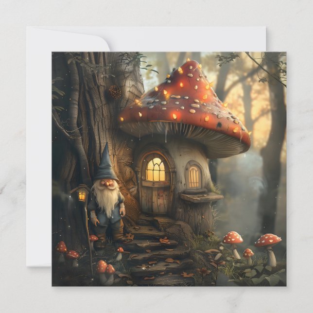 Gnome- och svamphusdesign kort (Framsida)