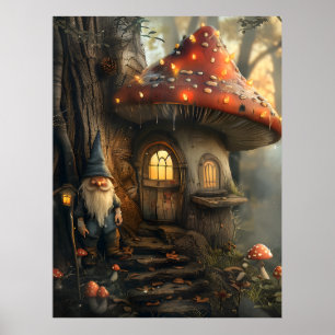 Gnome- och svamphusdesign poster