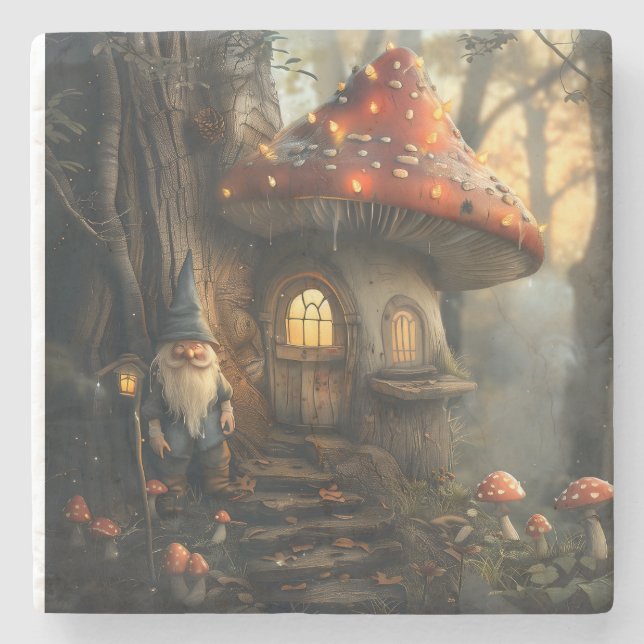 Gnome- och svamphusdesign stenunderlägg (Framsidan)
