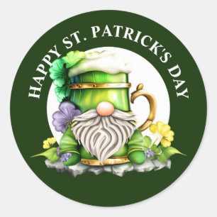 Gnome ölgargle St patrick's day grönt guld Runt Klistermärke