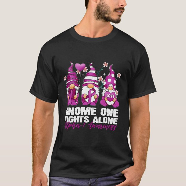 Gnome One Fight Ensam Alpha-1 Awareness Gnome Purp T Shirt (Framsida)