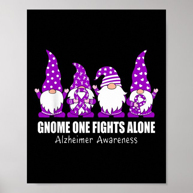 Gnome One Fight Ensam Heimer Awareness Lila Rib Poster (Framsidan)