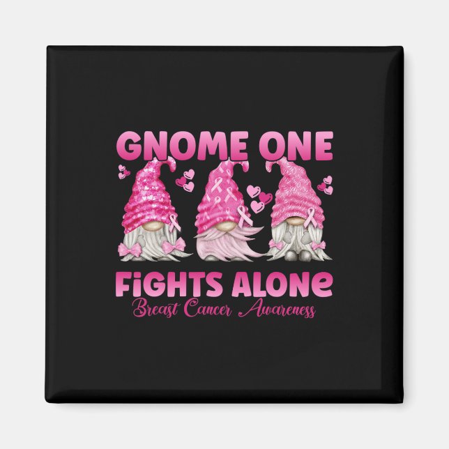Gnome One Fight Ensam Rosa Breast Cancer Awarenes Magnet (Framsidan)