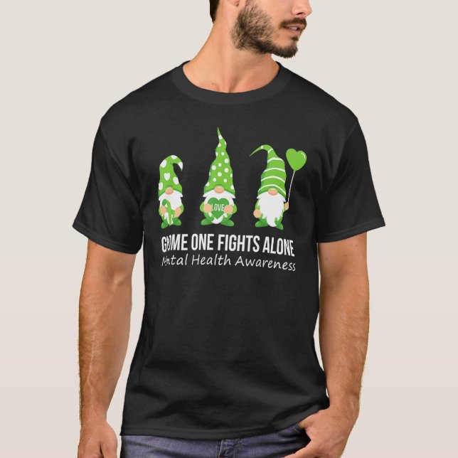 Gnome One Fights Alone Mental Health Awareness Gre T Shirt (Framsida)