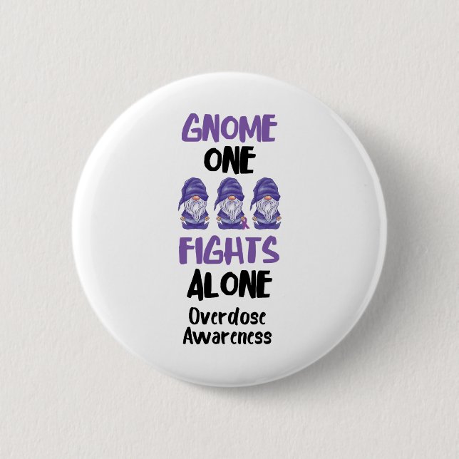 Gnome One Fights Alone Purple Ribbon Overdose Awar Knapp (Framsida)