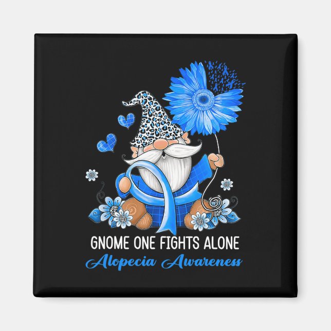 Gnome One Fights Alone Ribbon Alopecia Awareness  Magnet (Framsidan)
