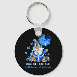 Gnome One Fights Alone Ribbon Alopecia Awareness Nyckelring