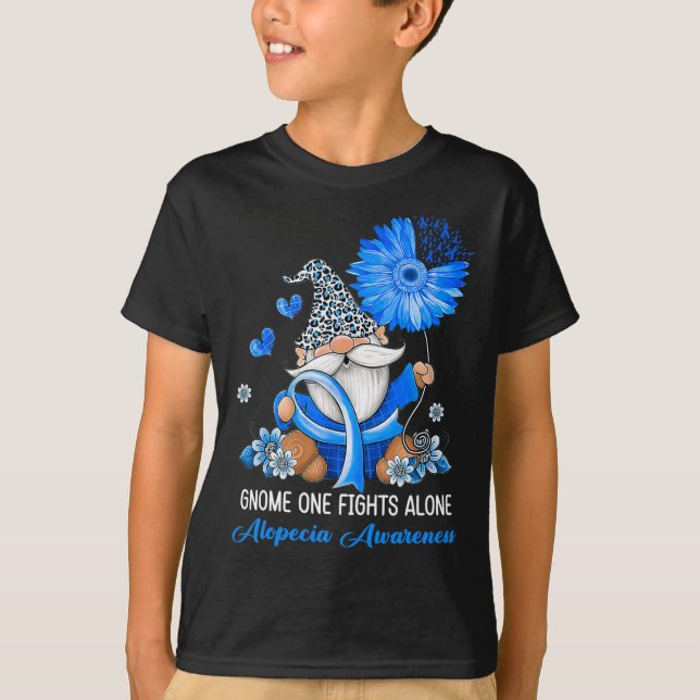 Gnome One Fights Alone Ribbon Alopecia Awareness  T Shirt (Framsida)