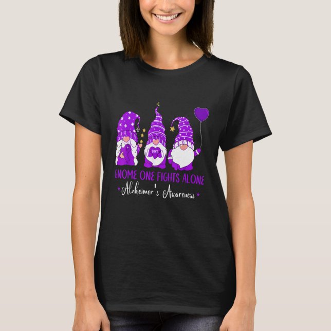 Gnome One Fights Alone Ribbon Purple Alzheimer s A T Shirt (Framsida)