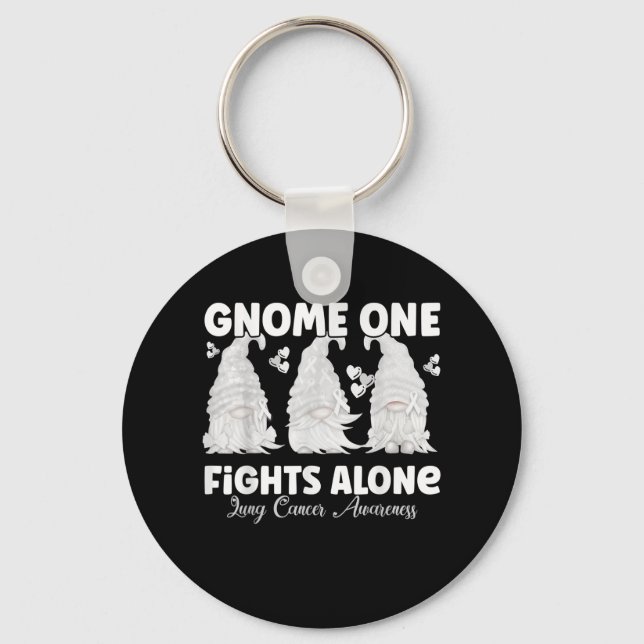 Gnome One Fights Ensam White Lung Cancer Awareness Nyckelring (Framsida)