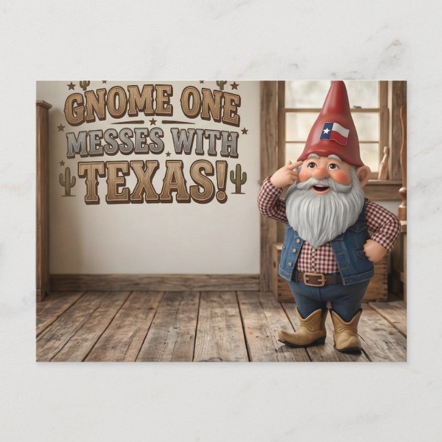 "Gnome One pillar omkull i Texas" Workshop Vykort (Framsida)
