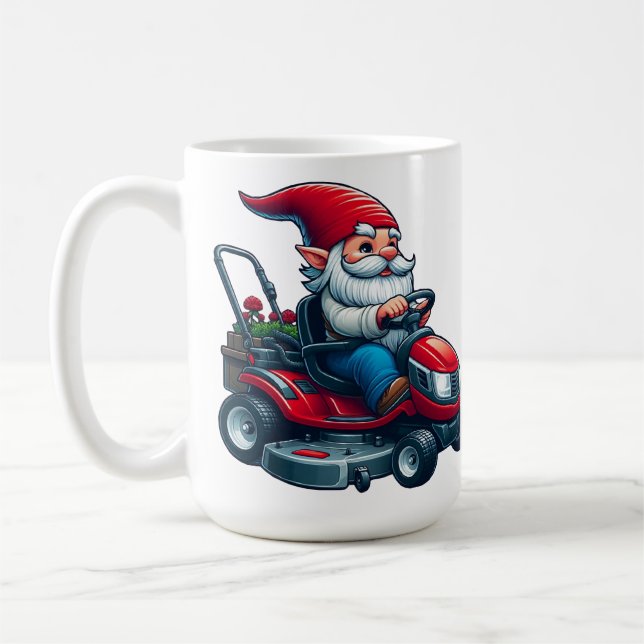 Gnome på Riding Gräsmatta Mower med Flower Basket Kaffemugg (Vänster)