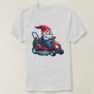 Gnome på Riding Gräsmatta Mower med Flower Basket T Shirt