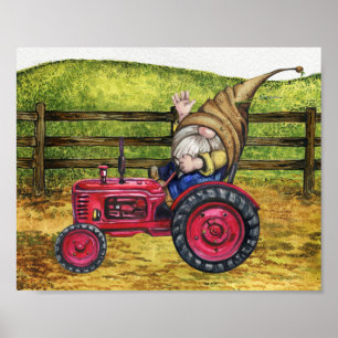 Gnome på traktorns lantgård Land landskap Poster