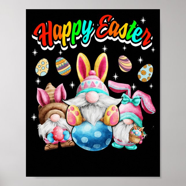 Gnome Påsk med Bunny Ear Women Glad påsk Poster (Framsidan)