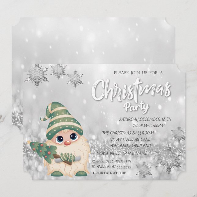 Gnome PineTree Bokeh Corporate jul Party Inbjudningar (Fram/baksida)