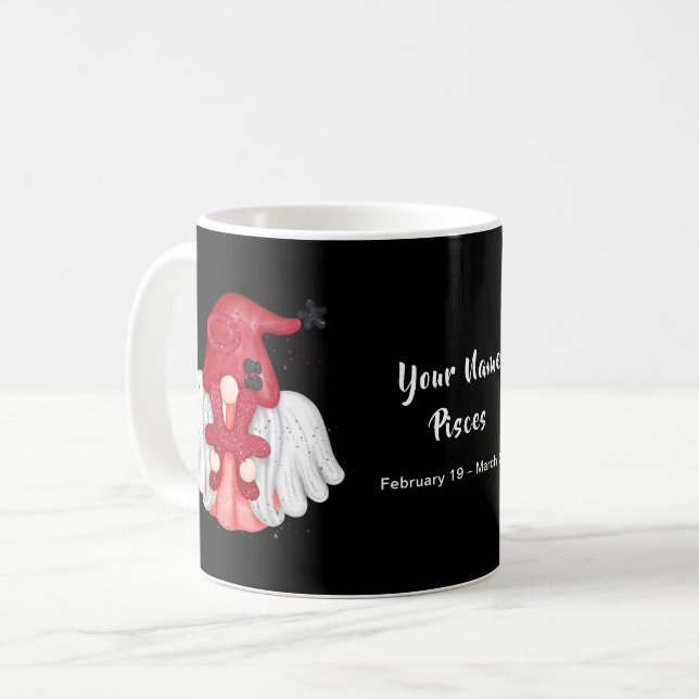 Gnome Pisces Astrology signera ditt namn Kaffemugg (Framsida vänster)