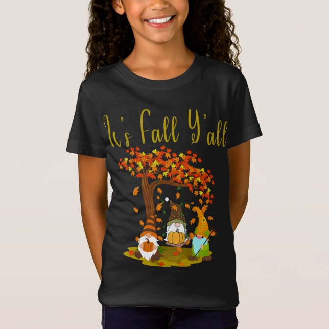 Gnome Pumpkin Det är Fall Y'all Autumn Funny Hallo T Shirt (Framsida)