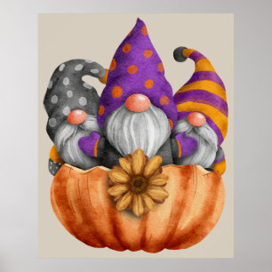 Gnome Pumpkin Trio Poster