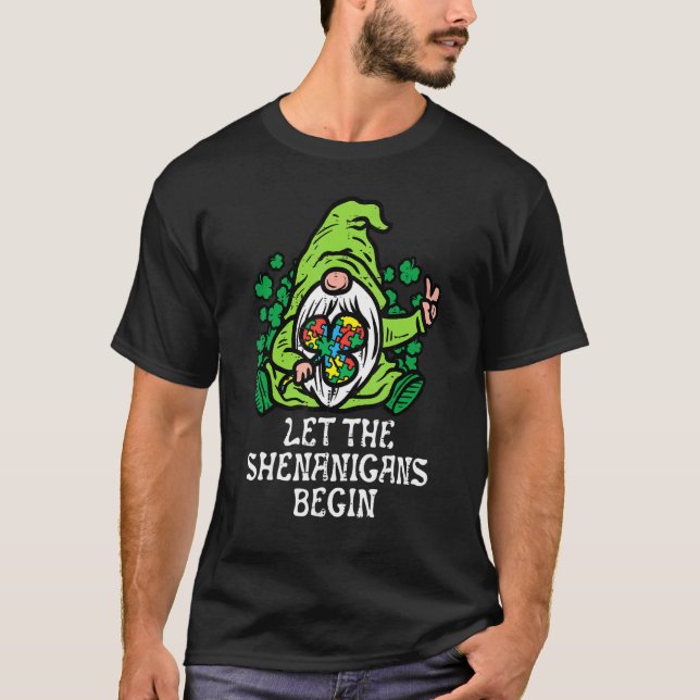 Gnome Pussel Shamrock Bus St Patricks Day  T Shirt (Framsida)