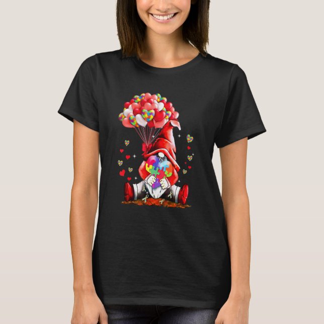 Gnome Puzzles Balloon Heart Autism Awareness Valen T Shirt (Framsida)