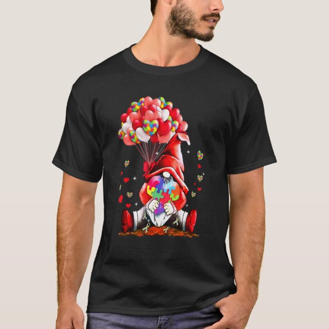 Gnome Puzzles Balloon Heart Autism Awareness Valen T Shirt (Framsida)