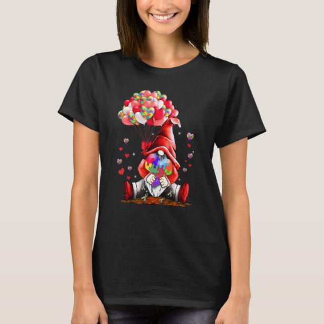 Gnome Puzzles Balloon Heart Autism Awareness Valen T Shirt (Framsida)