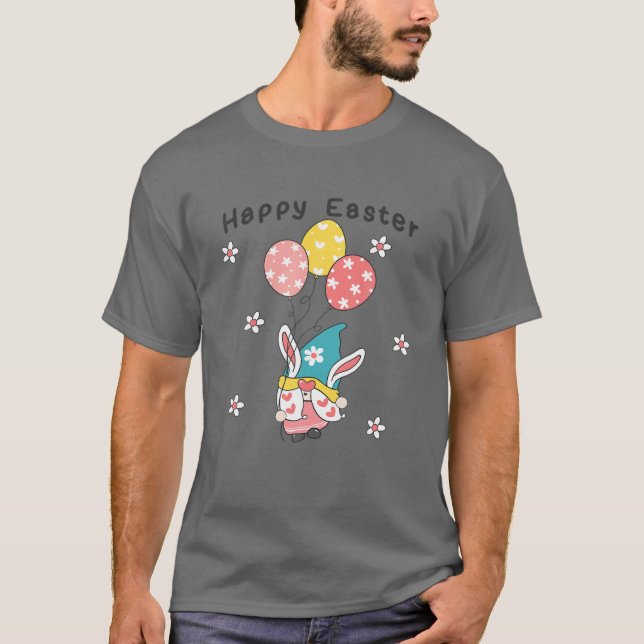 Gnome Rabbit Bunny med Egg Glad påsk-dagen T Shirt (Framsida)