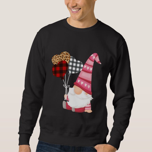  Gnome Red Black Leopard Balloon Valentines day Lång Ärmad Tröja (Framsida)