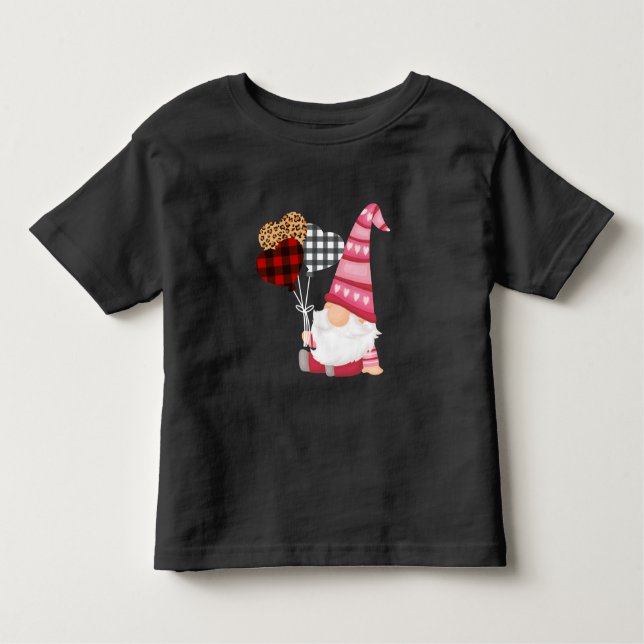  Gnome Red Black Leopard Balloon Valentines day T Shirt (Framsida)