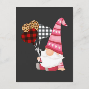 Gnome Red Black Leopard Balloon Valentines day Vykort