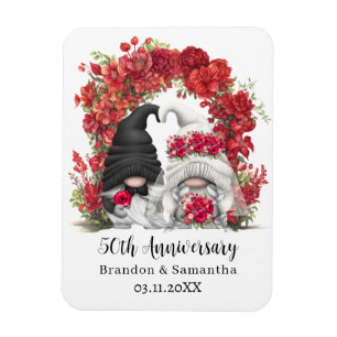 Gnome Red Blommigt Arch 50:e Bröllop-årsdagen Magnet