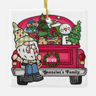 Gnome Red Lastbil Personalied Julgransprydnad Keramik