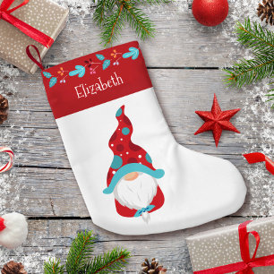 Gnome Red Modern Löv Gräns Helgdag Namn Cute Liten Julstrumpa