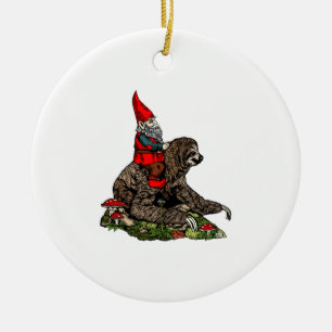 Gnome Riding a Sloth Julgransprydnad Keramik