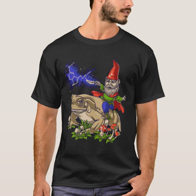 Gnome Riding Bufo Alvarius Toad 5 Meo Dmt Psychede T Shirt (Framsida)
