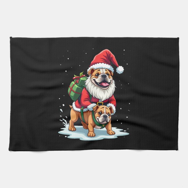Gnome Riding English Bulldog Christmas Xmas Boys G Kökshandduk (Horisontell)